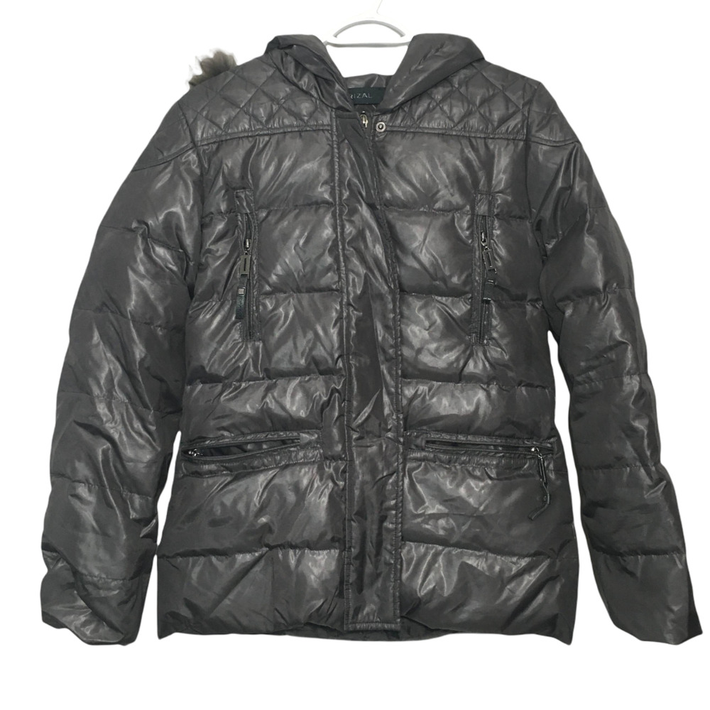 Rizal Puffer Down & Feather Jacket Sz Medium Gray with Raccoon Fur Hood